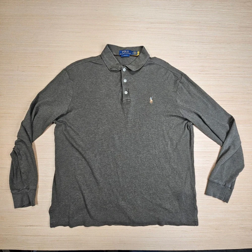 Polo Ralph Lauren Polo Shirt Mens L Green Classic Fit Soft Cotton Long Sleeve